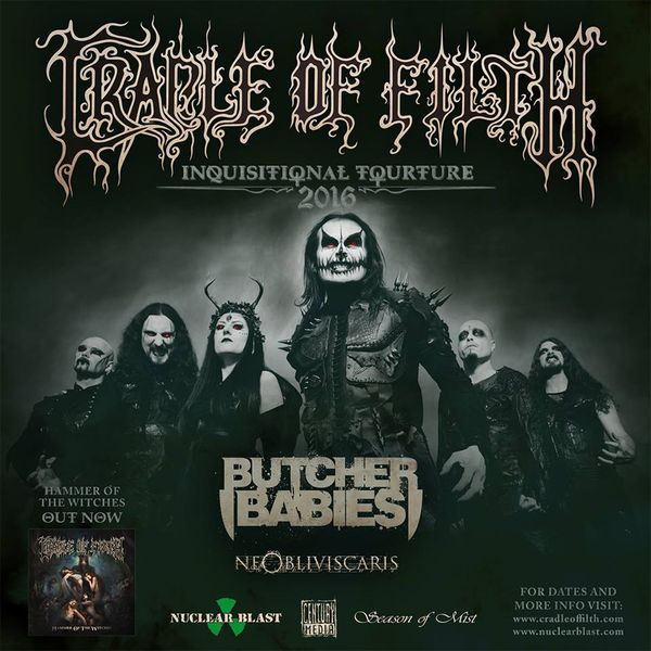 Cradle of Filth’s “Inquisitional Torture 2016 Tour” – Ticket Giveaway