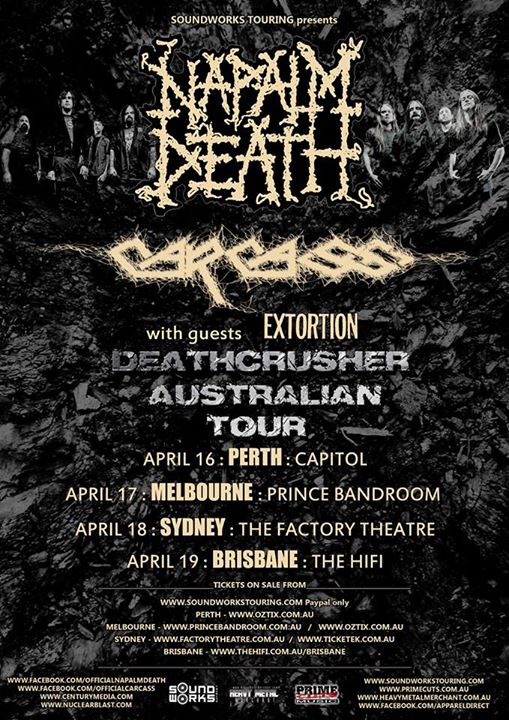 Napalm Death - Australian Tour With Carcass - poster