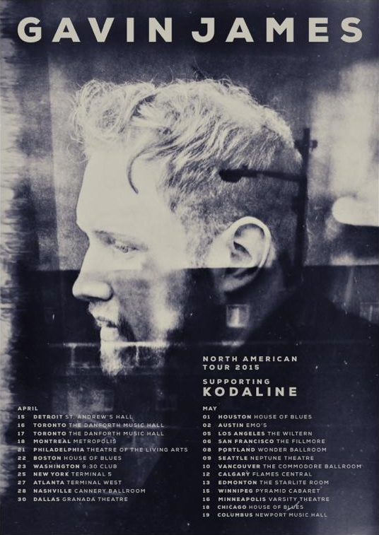Gavin James - Kodaline North American tour - poster