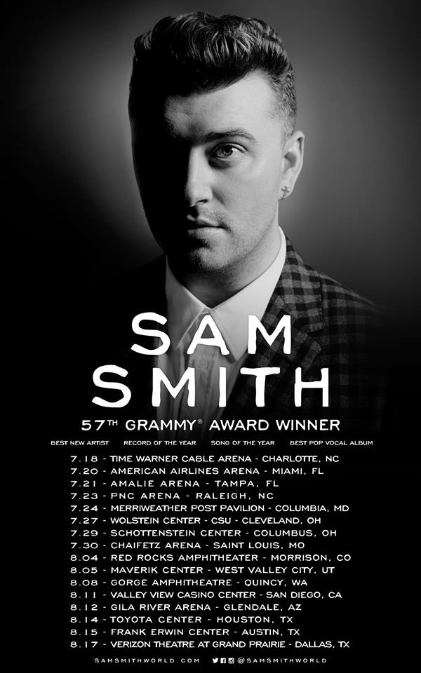 Sam Smith - North American Summer Tour 2015 - poster
