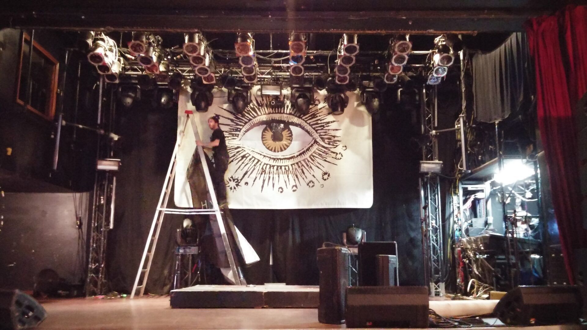 Getting set up for the show in Toronto. We had that eye looking at us every show.