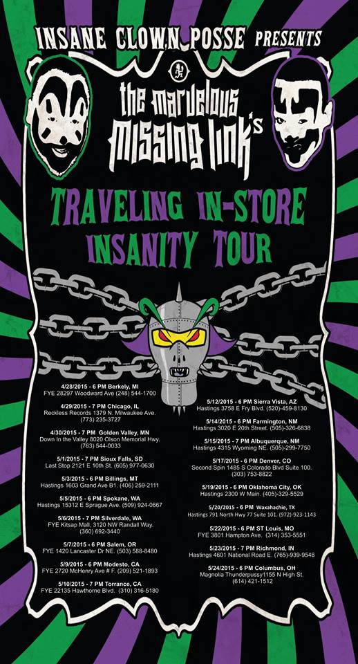 Insane Clown Posse - The MArvelous Missing Link Traveling In Store Tour - poster