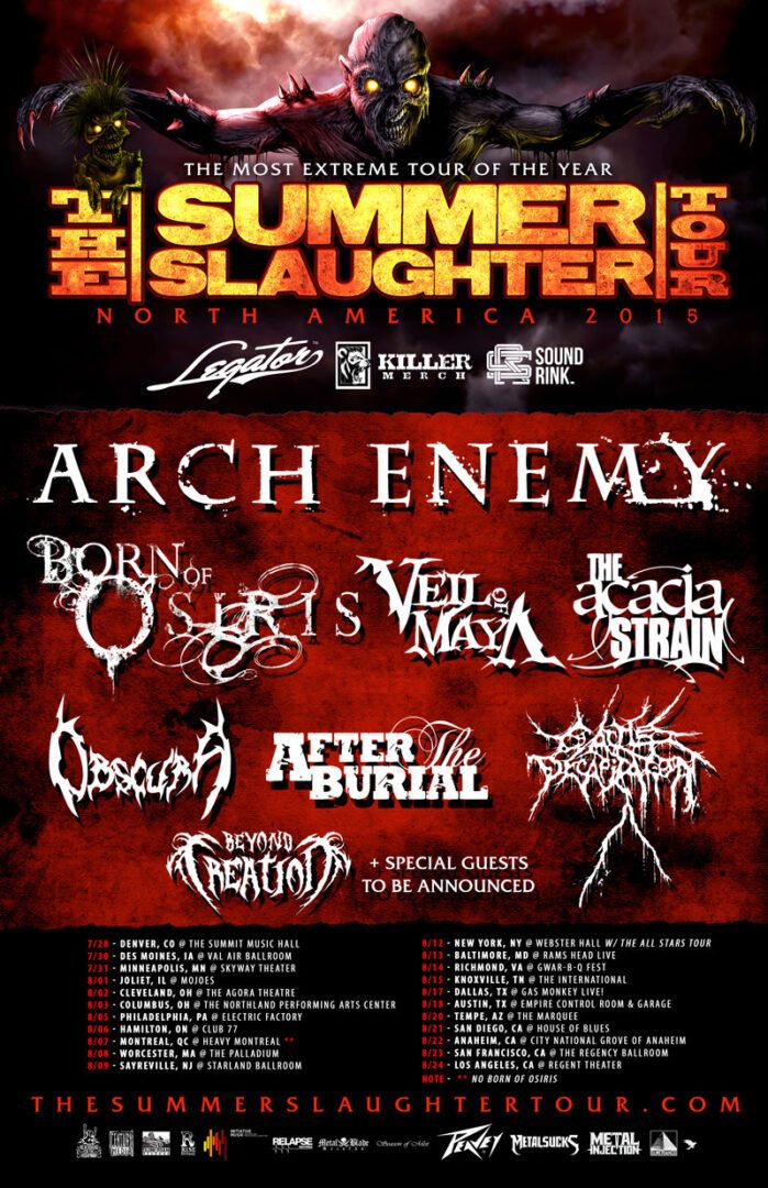 Arch Enemy - Summer Slaughter North American Tour 2015 - poster