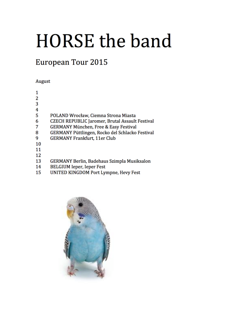 HORSE the Band - European Tour 2015 - Poster