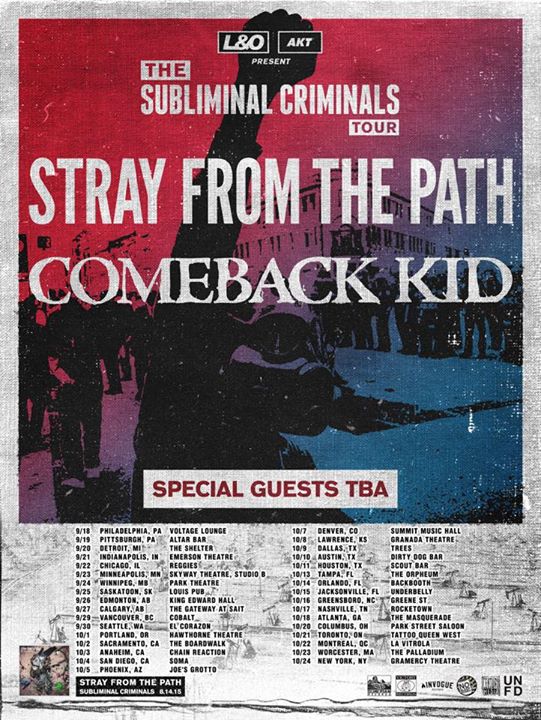 Stray From The Path - The Subliminal Criminals North American Tour - 2015 Tour Poster