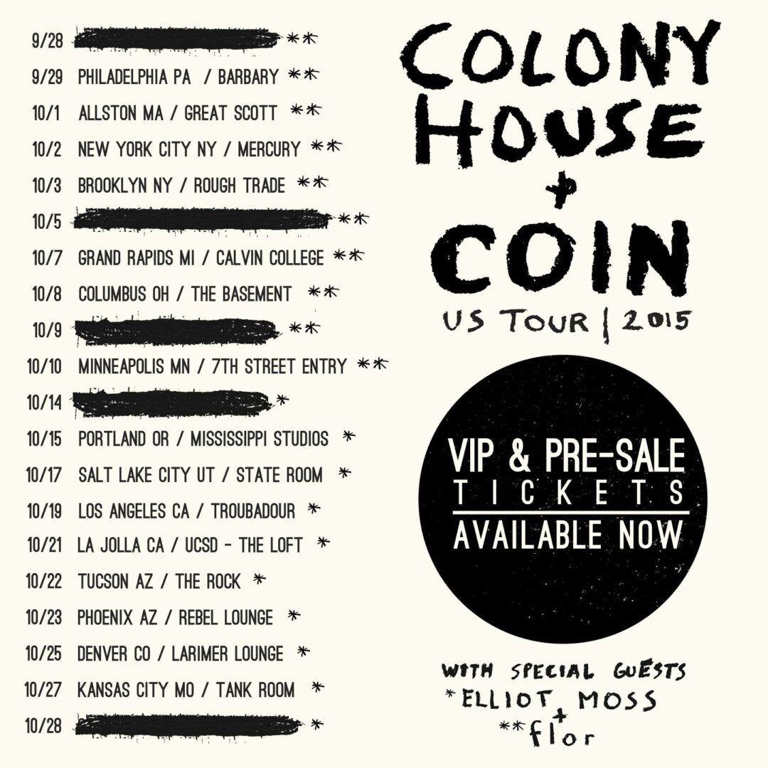 Colony House and Coin - Fall U.S. Tour - 2015 Tour Poster