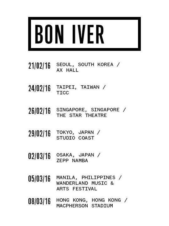 Bon Iver 2016 Asia Tour - 2016 Tour Poster