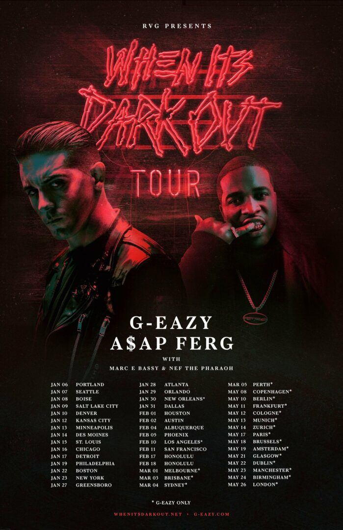 G-Eazy - When It's Dark Out 2016 World Tour - 2016 Tour Poster