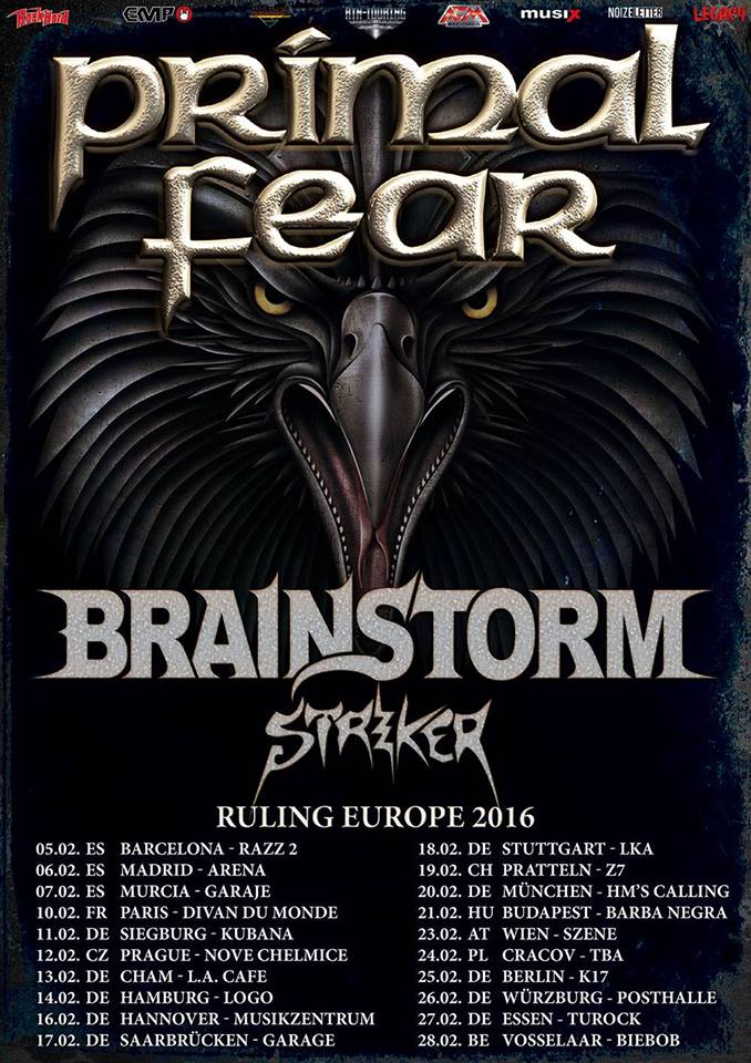 Primal Fear - Ruling Europe 2016 Tour - poster