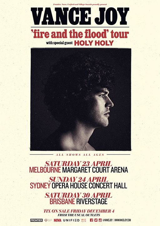 Vance Joy - The Fire and the Flood April Australian Tour - 2016 Tour Poster