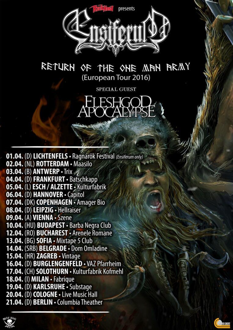 Ensiferum - The Return of the One Man Army 2016 European Tour - 2016 Tour Poster