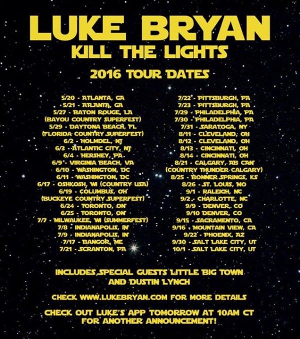 Luke Bryan - Kill the Lights US tour - poster