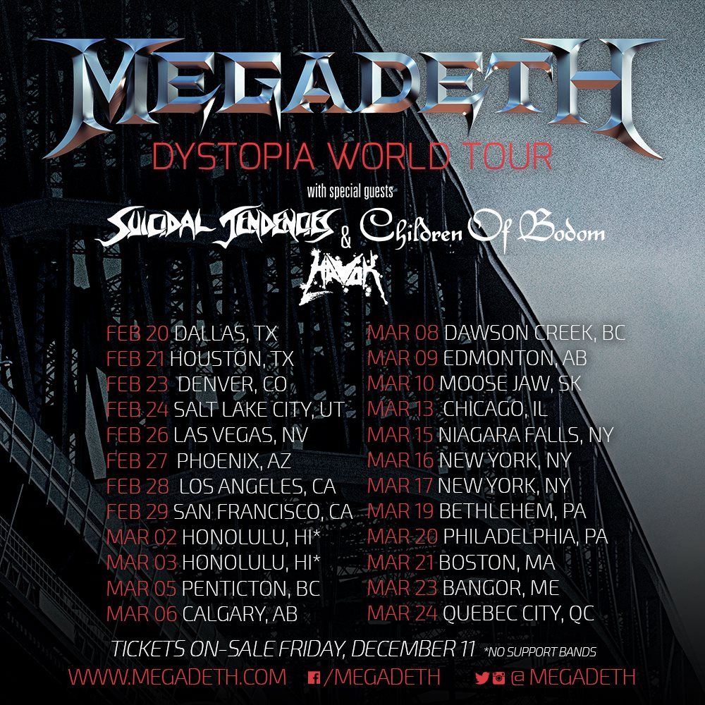 Megadeth - North American Leg 2016 Dystopia World Tour - 2016 Tour Poster