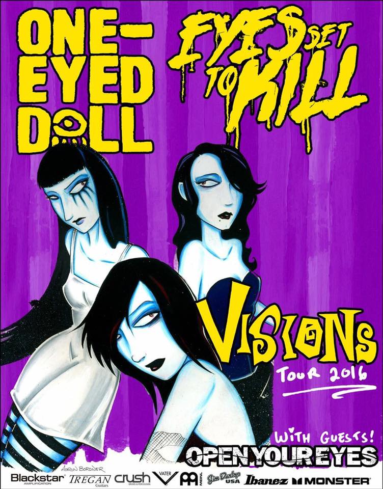 One-Eyed Doll and Eyes Set To Kill - The Visions 2016 U.S. Tour - 2016 Tour Poster