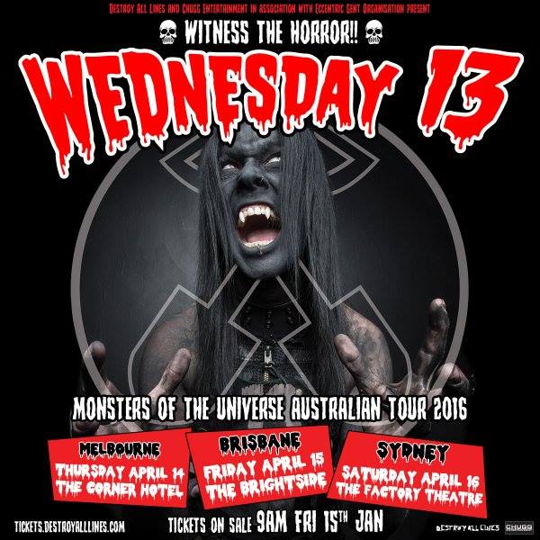 Wednesday 13 - Monsters of the Universe Australian Tour 2016 - poster