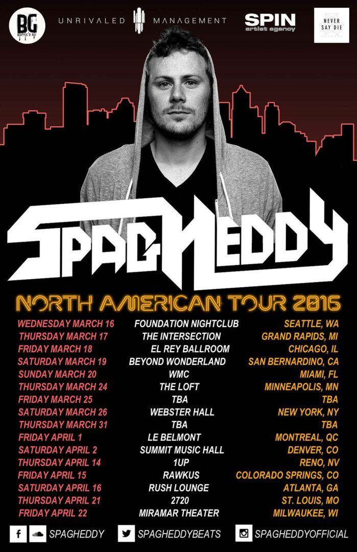 Spag Heddy - 2016 North American Tour - 2016 Tour Poster