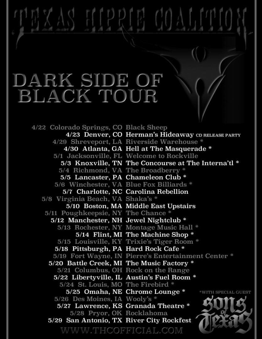 Texas Hippie Coalition - U.S. Dark Side of Black Tour - 2016 Tour Poster