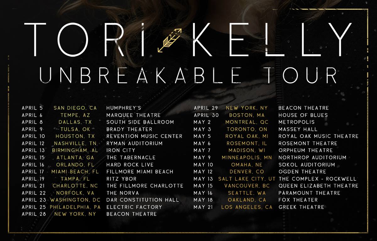 Tori Kelly - The North American Unbreakable Tour - 2016 Tour Poster