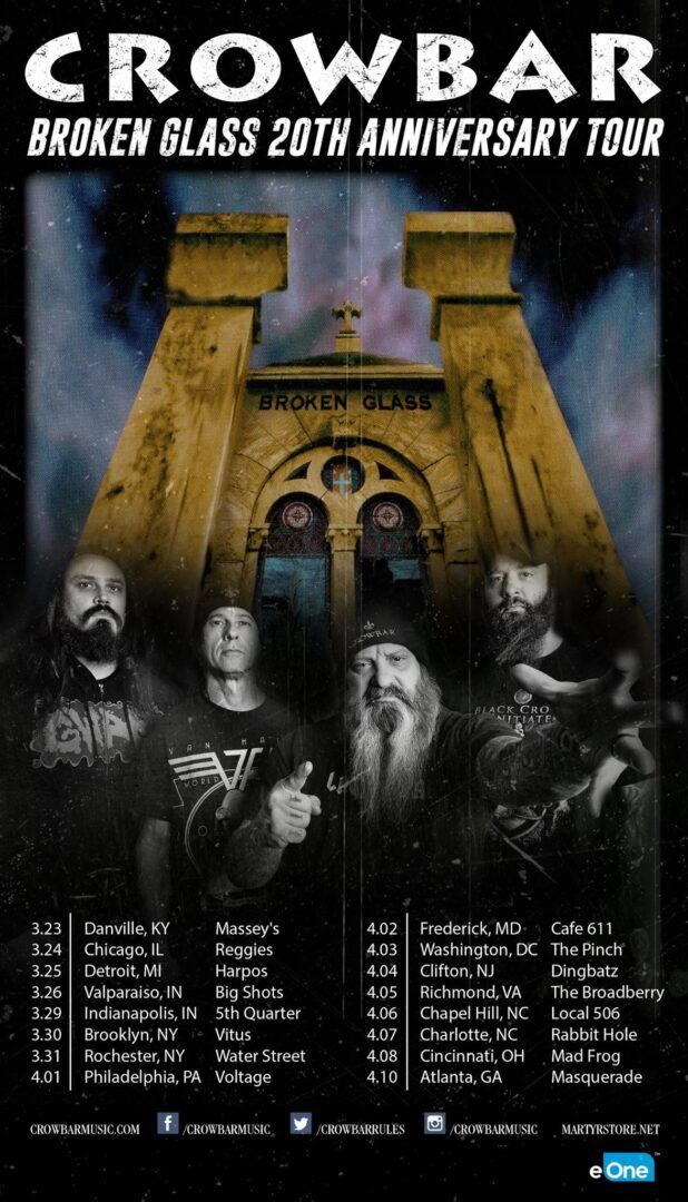 Crowbar - U.S. Broken Glass 20th Anniversary Tour - 2016 Tour Poster