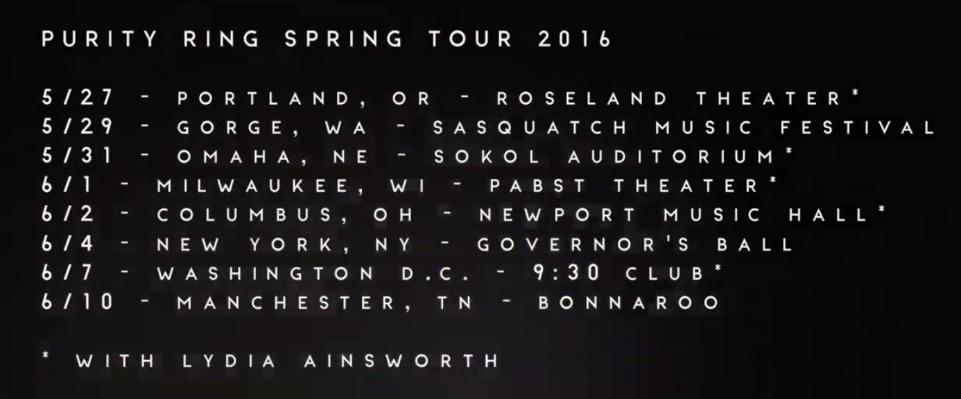 Purity Ring - Spring 2016 Tour - poster
