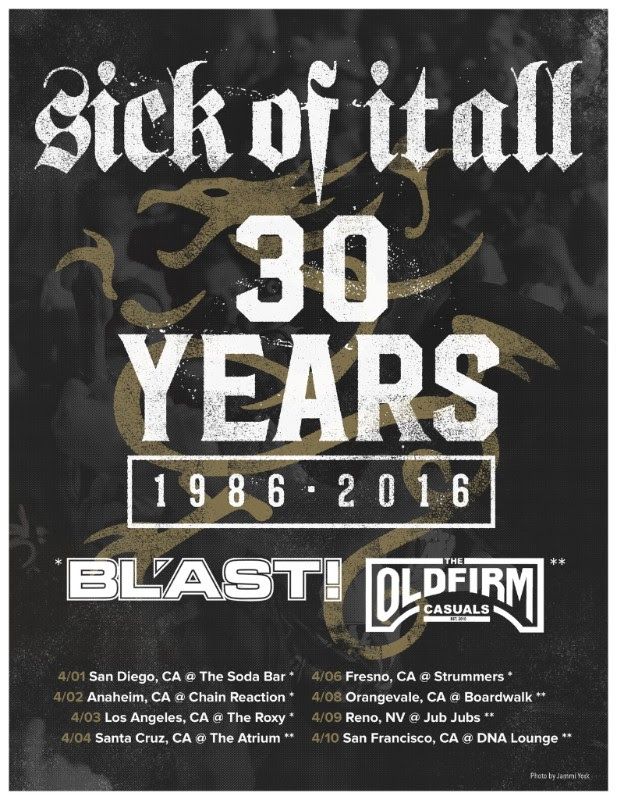 Sick Of It All - U.S. 30th Anniversary Tour - 2016 Tour Poster