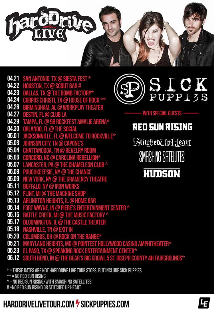 Sick Puppies - U.S. hardDriveLive Tour - 2016 Tour Poster