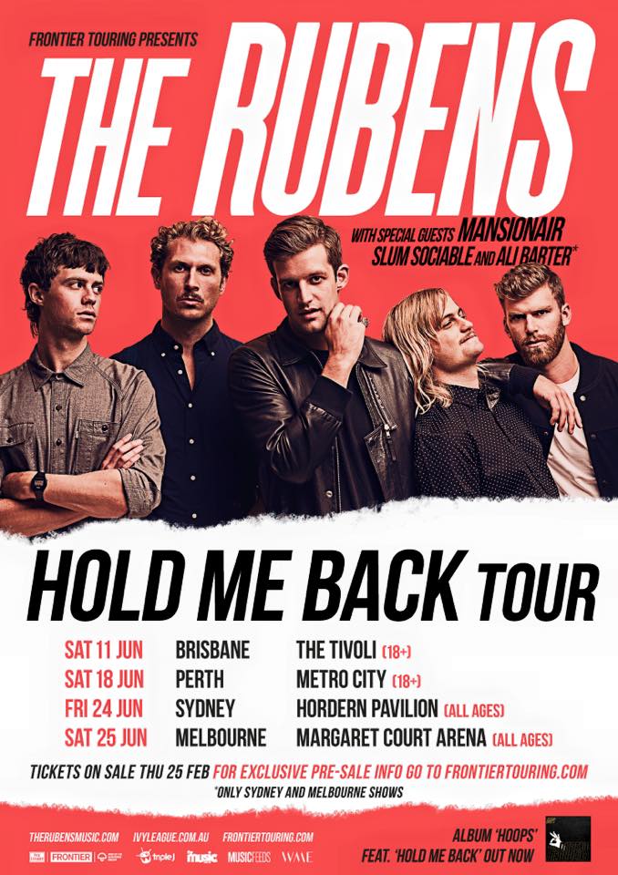 The Rubens - Australian Hold Me Back Tour - 2016 Tour Poster