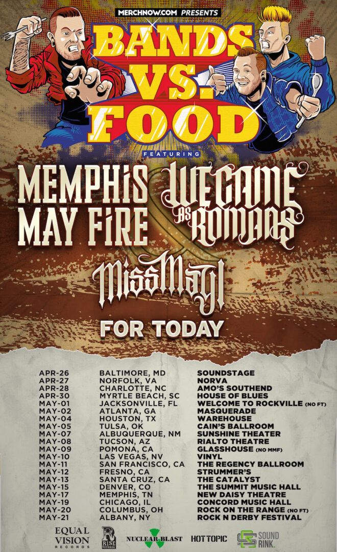 We Came As Romans and Memphis May Fire - U.S. Bands Vs. Food Tour - 2016 Tour Poster