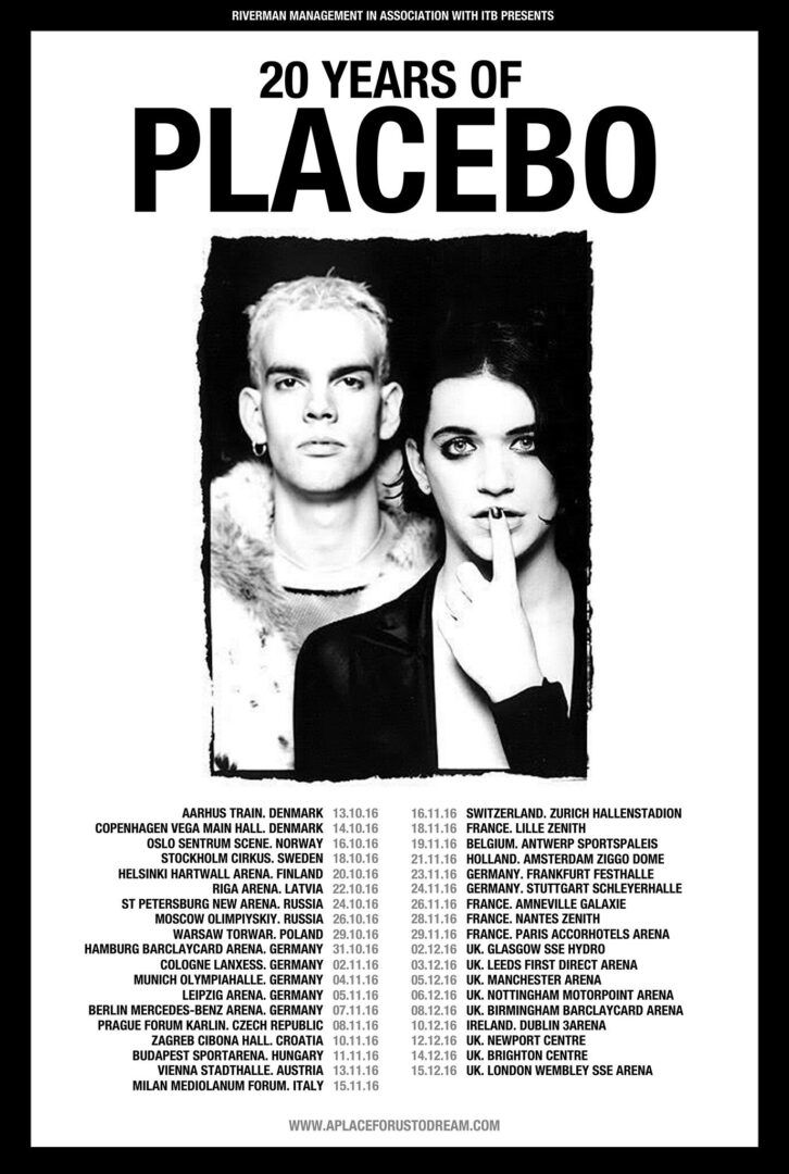 Placebo - 20 Years of Placebo UK:Euro Tour - poster