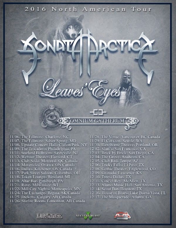 Sonata Arctica - 2016 North American Tour - 2016 Tour Poster
