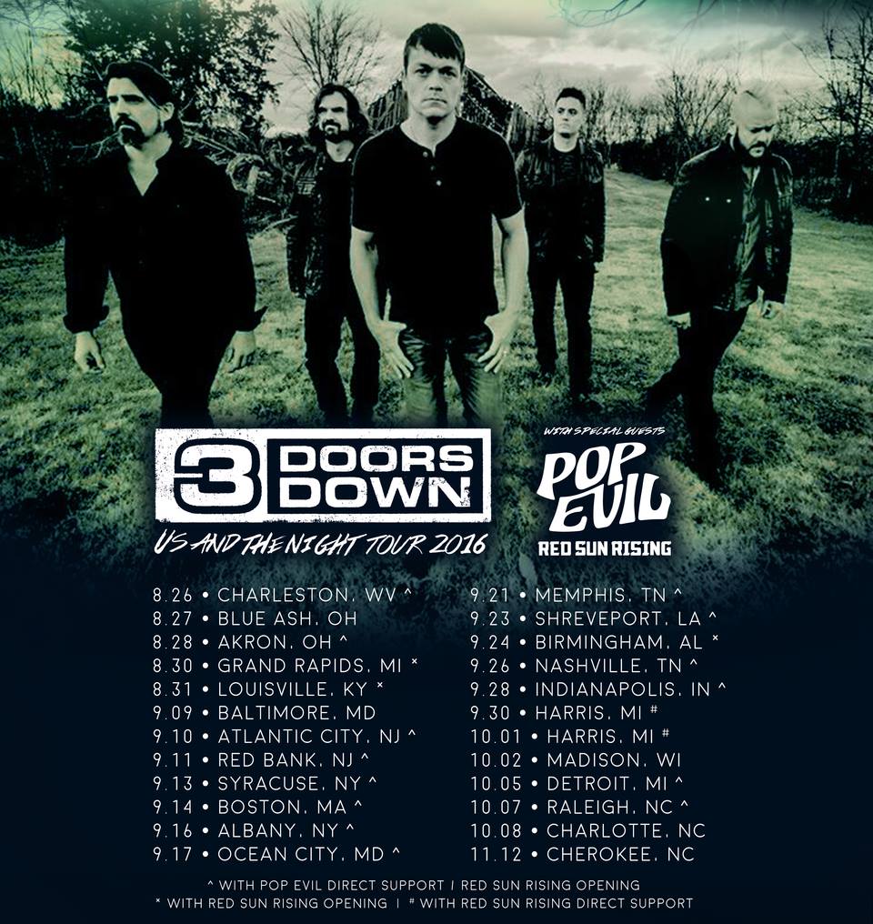 3 Doors Down - U.S. Us And The Night Tour - 2016 Tour Poster