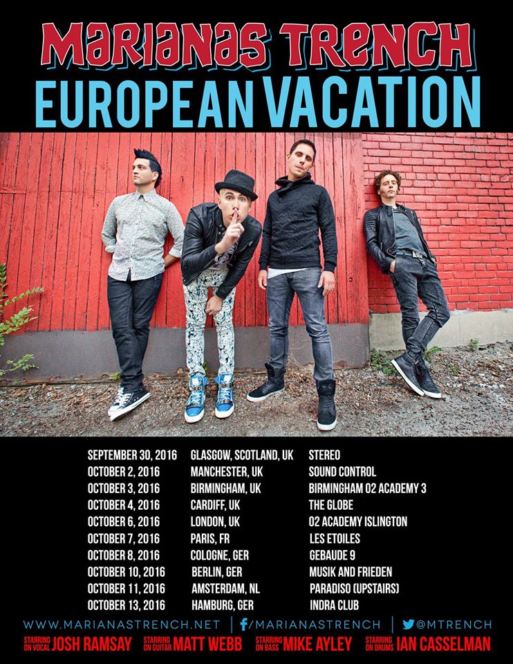 Marianas Trench - European Vacation Tour Poster -2016