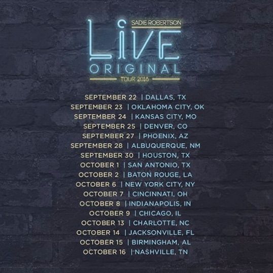 Sadie Robertson - U.S. Live Original Tour - 2016 Tour Poster
