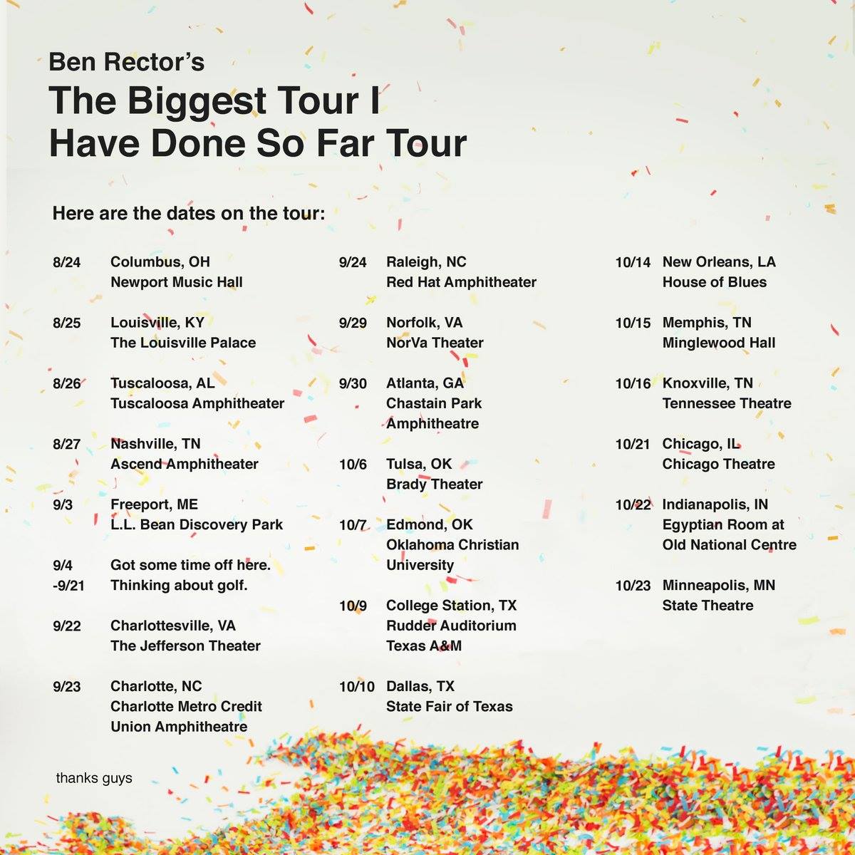 Ben Rector - U.S. The Biggest Tour I Have Done So Far Tour - 2016 Tour Poster