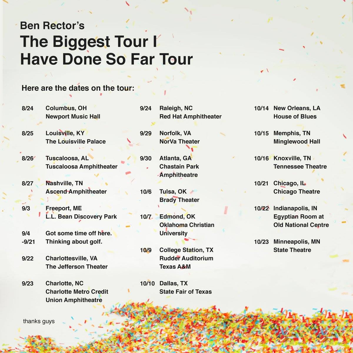 Ben Rector - U.S. The Biggest Tour I Have Done So Far Tour - 2016 Tour Poster