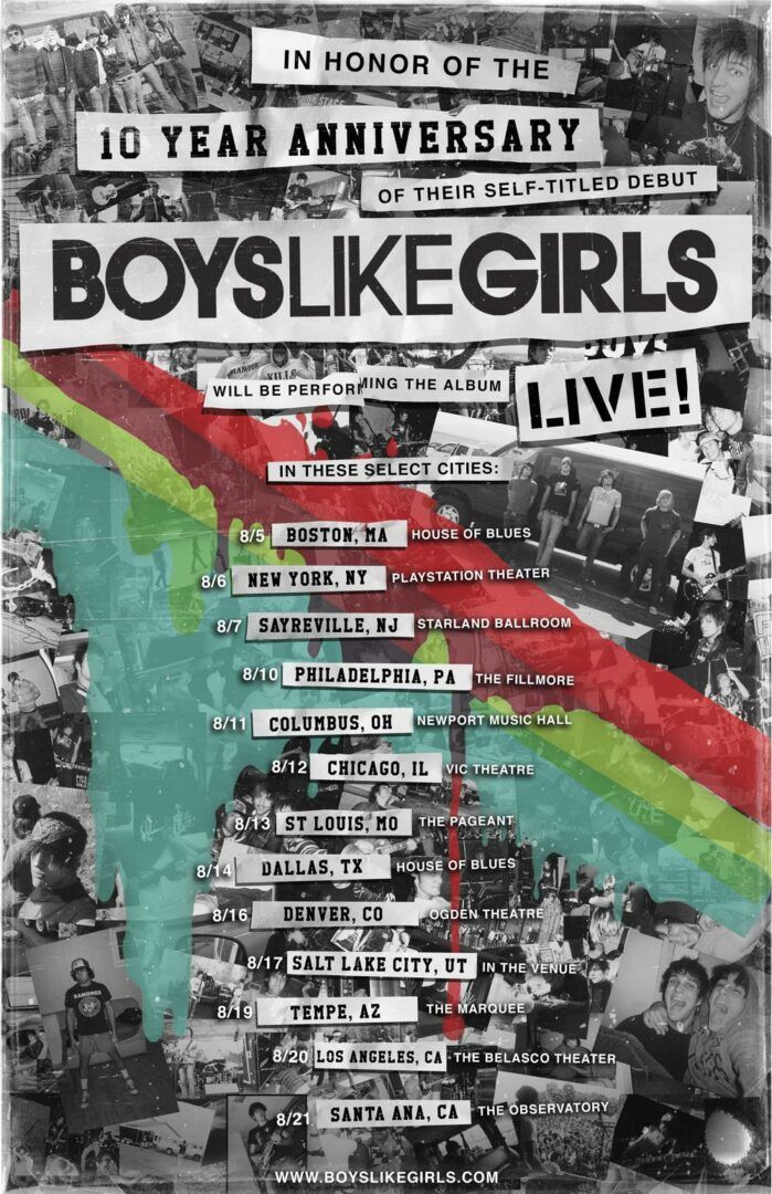 Boys Like Girls - U.S. 10 Year Anniversary Tour - 2016 Tour Poster