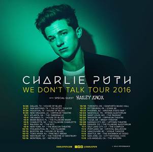 Charlie Puth - North American We Don't Talk Tour - 2016 Tour Poster