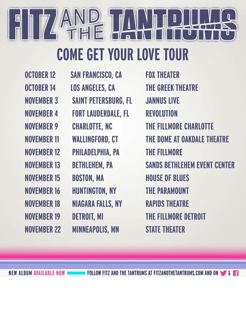 Fitz and The Tantrums - U.S. Come Get Your Love Tour - 2016 Tour Poster