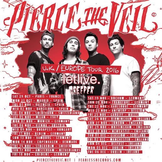 Pierce The Veil - UK European Tour 2016 - poster