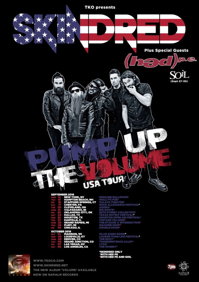 Skindred - U.S. Pump Up The Volume Tour - 2016 Tour Poster