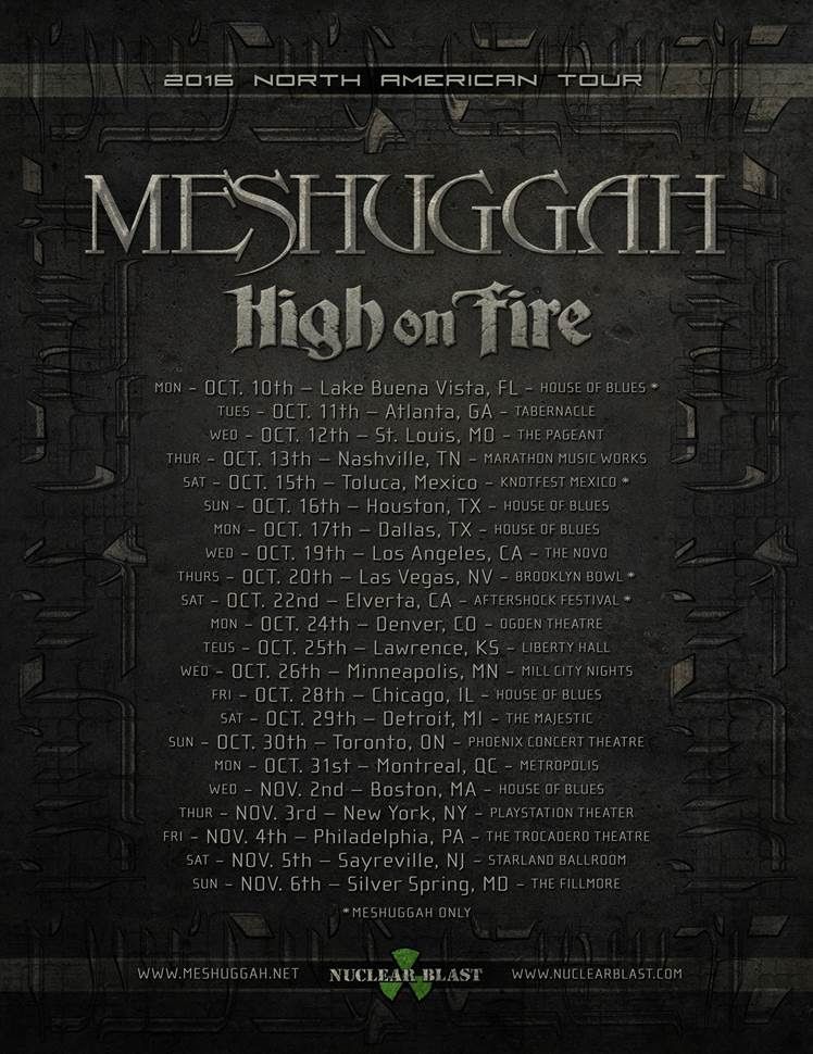 Meshuggah - Fall North American Tour - 2016 Tour Poster