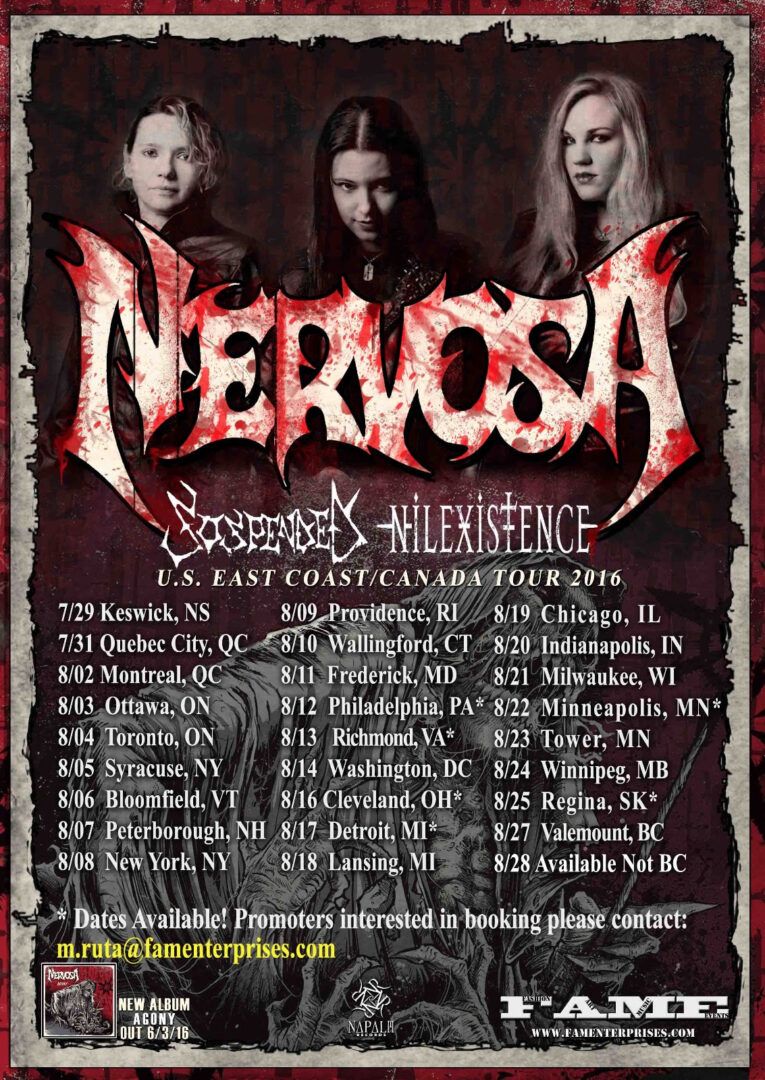 Nervosa - Summer North American Tour - 2016 Tour Poster