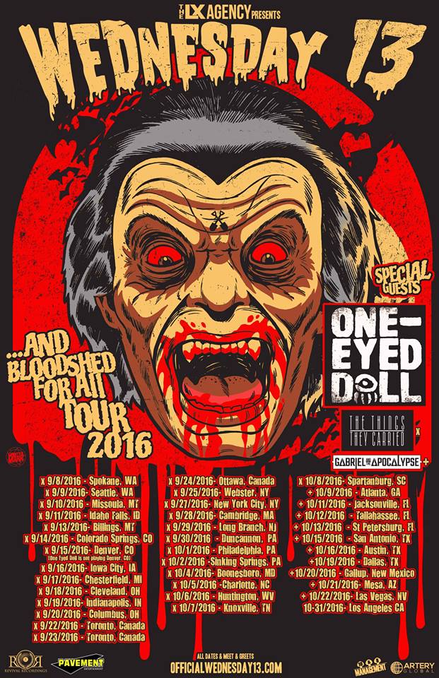 Wednesday 13 - ...And Bloodshed For All Tour 2016 - poster