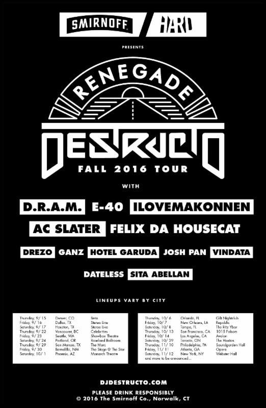 Destructo - North American Renegade Tour - 2016 Tour Poster
