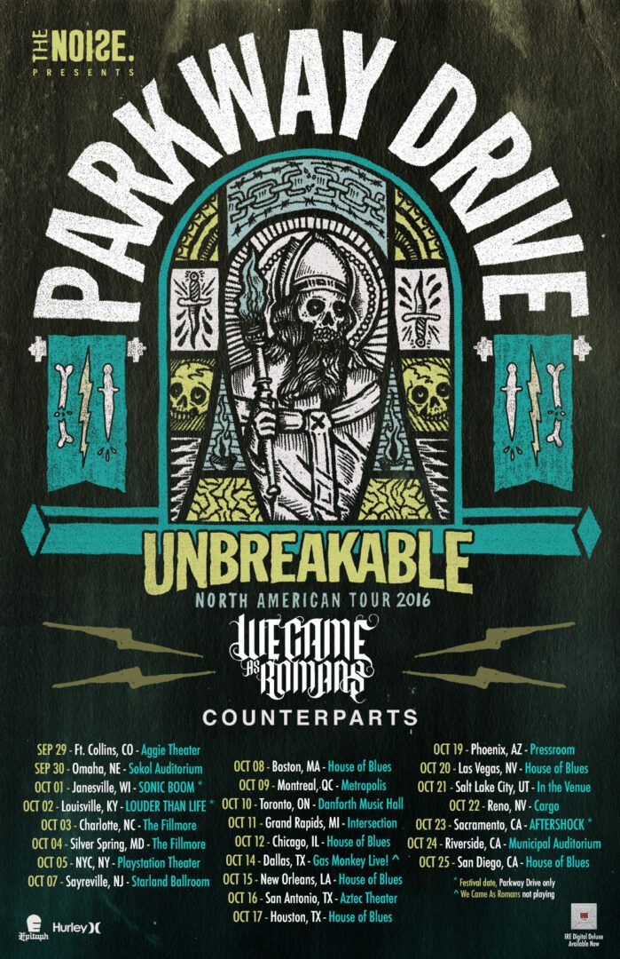 Parkway Drive - Unbreakable North American Tour - poster